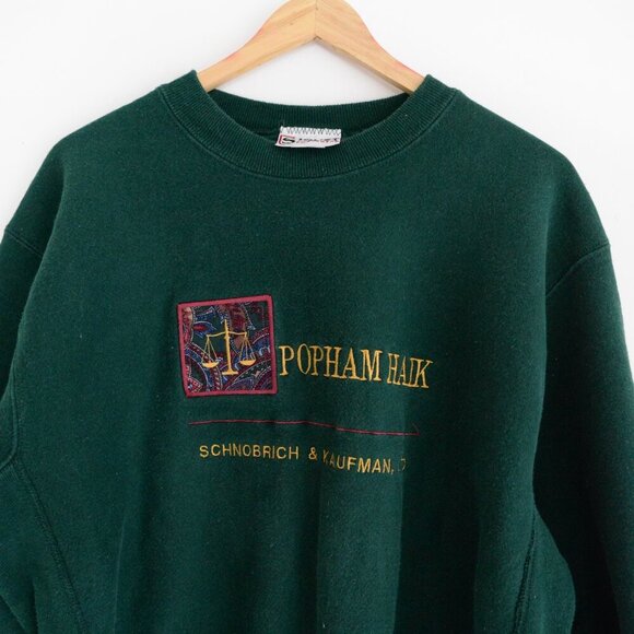 VTG '90S Signet Sportswear Hunter Green Embroidered Law Office Crew Neck Sweater - Picture 11 of 14